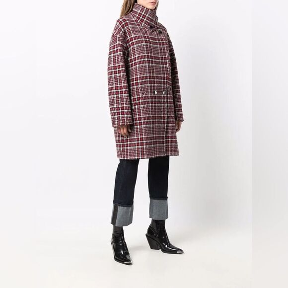 Love Moschino Double Breasted Wool Blend Coat in Check Tweed NWT Size 40 - Picture 1 of 12